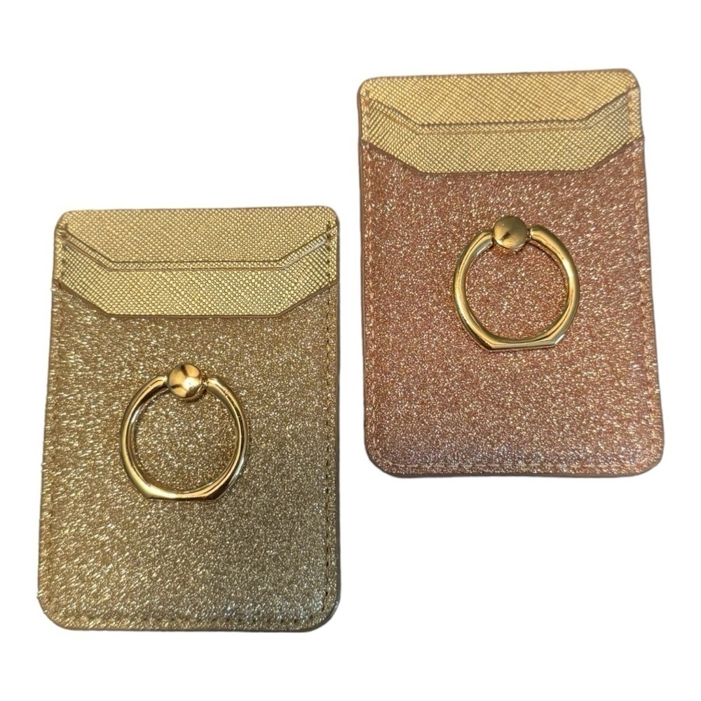 NWT Adhesive Phone Wallet 2 pack with RFID and Thumb Ring, Gold and Pink